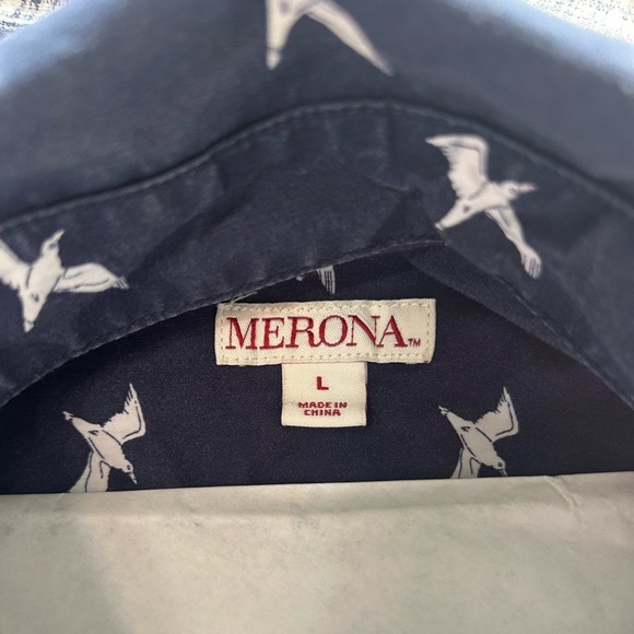 Men’s Navy Flying Bird Cotton Twill 3/4 Button Down Collar Shirt Size Large - Picture 6 of 7